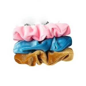 Pink, Blue Topaz Set Of 3 Velvet Scrunchies